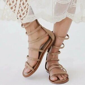 NEW Free People Gladiator Sandals Womens 8.5 Gold Beige Suede Bohemian Gypsy